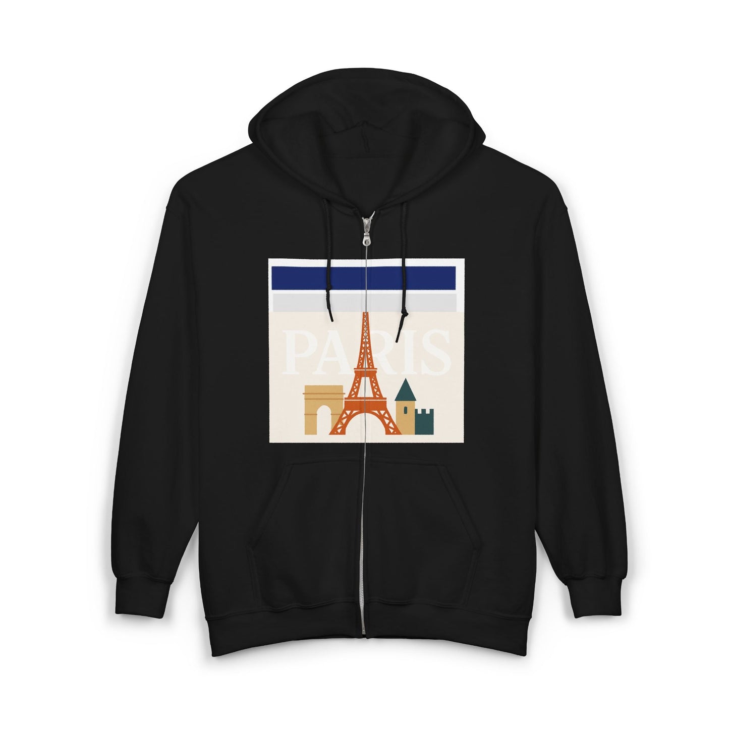 Paris-Themed Unisex Heavy Blend Full Zip Hooded Sweatshirt, Cozy Travel Hoodie, Gift for Explorers, Paris Souvenir, Urban Chic Style Printify