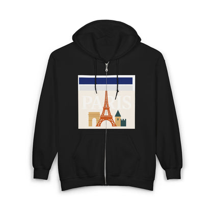 Paris-Themed Unisex Heavy Blend Full Zip Hooded Sweatshirt, Cozy Travel Hoodie, Gift for Explorers, Paris Souvenir, Urban Chic Style Printify