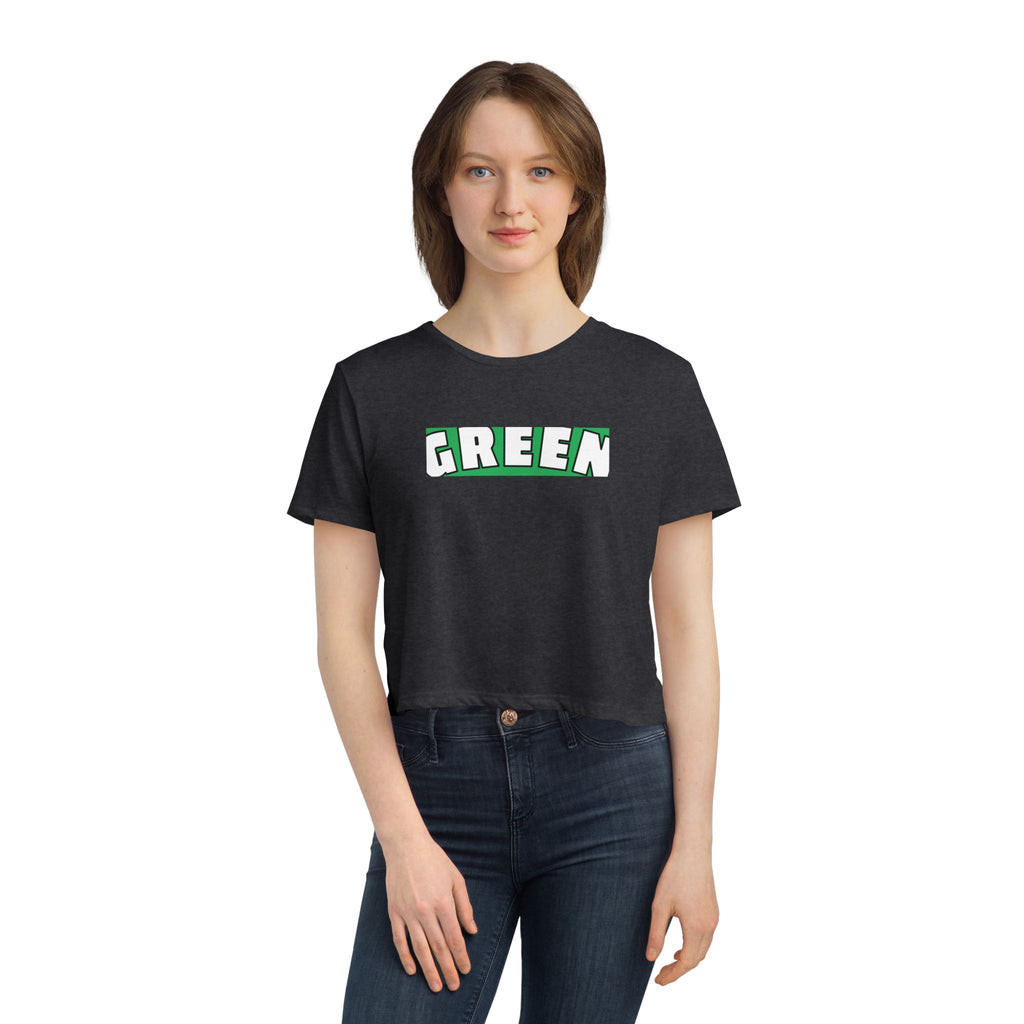 Green Flowy Cropped Tee