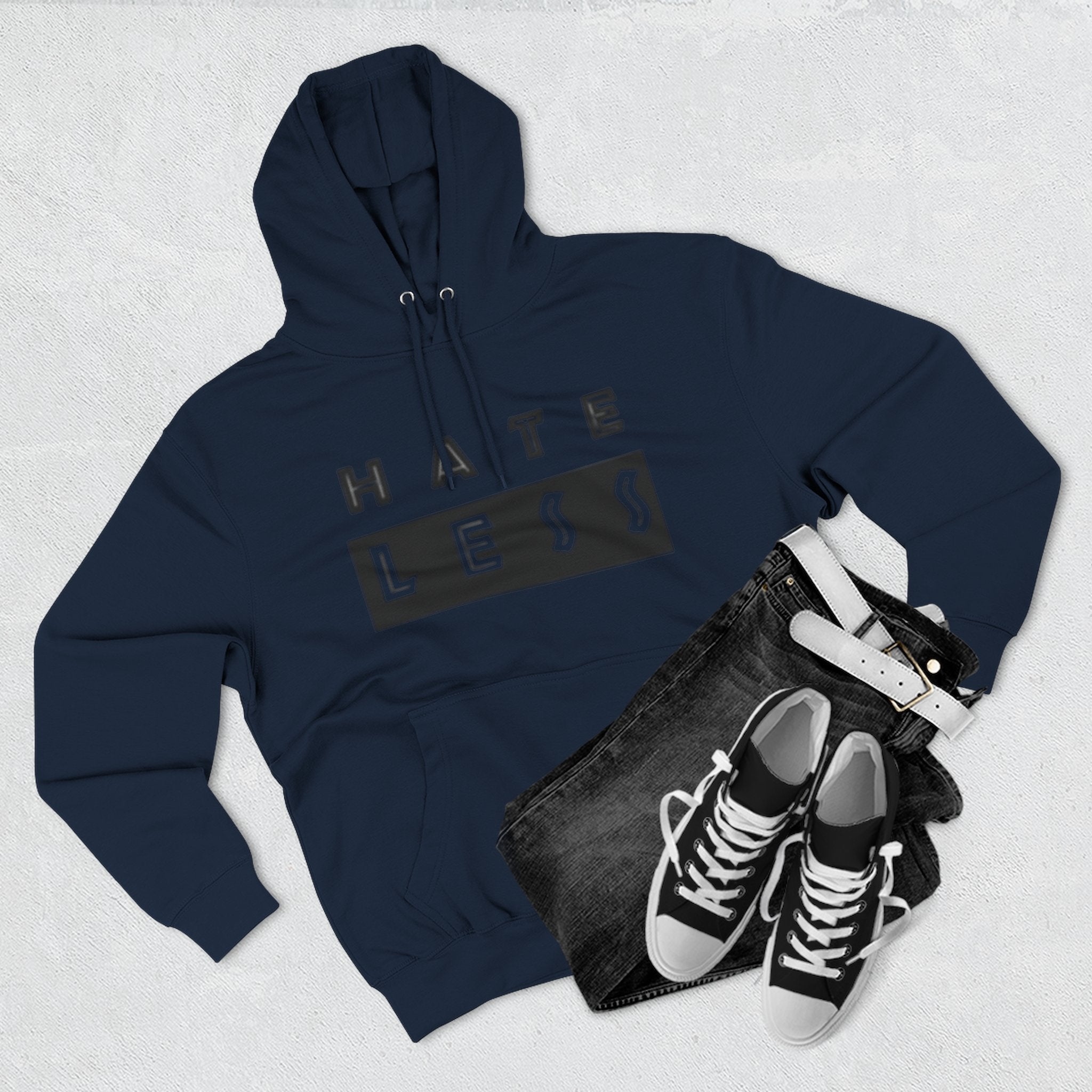 HATE LESS Three-Panel Fleece Hoodie - Comfortable, Inspirational Hoodie for Everyday Wear
