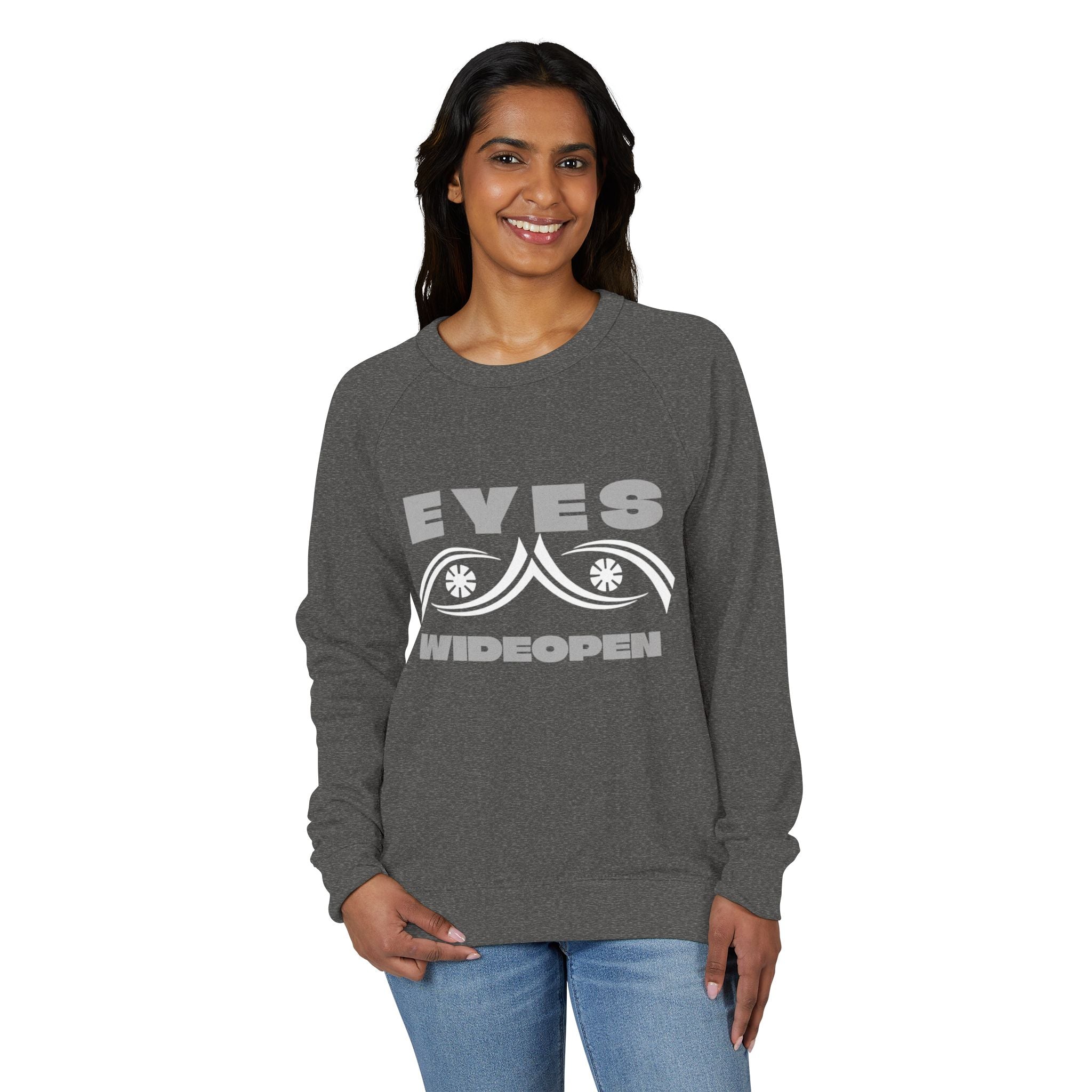 Eyes Wide Open Unisex French Terry Crewneck Sweatshirt, Cozy Casual Clothing, Gift for Friends, Relaxed Fit Sweater, Cool Graphic Design Printify