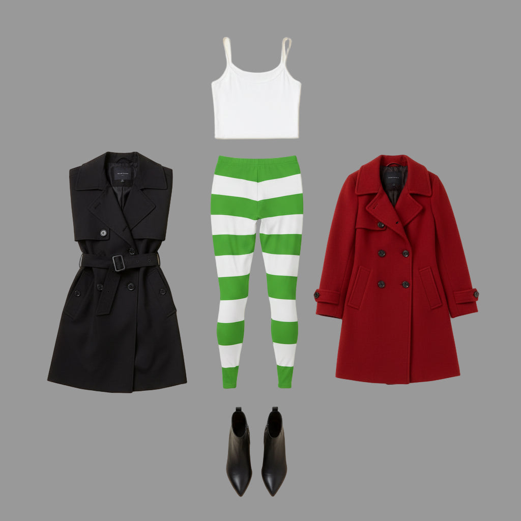 Green & White Bold Stripe Leggings — All-Over Print Printify