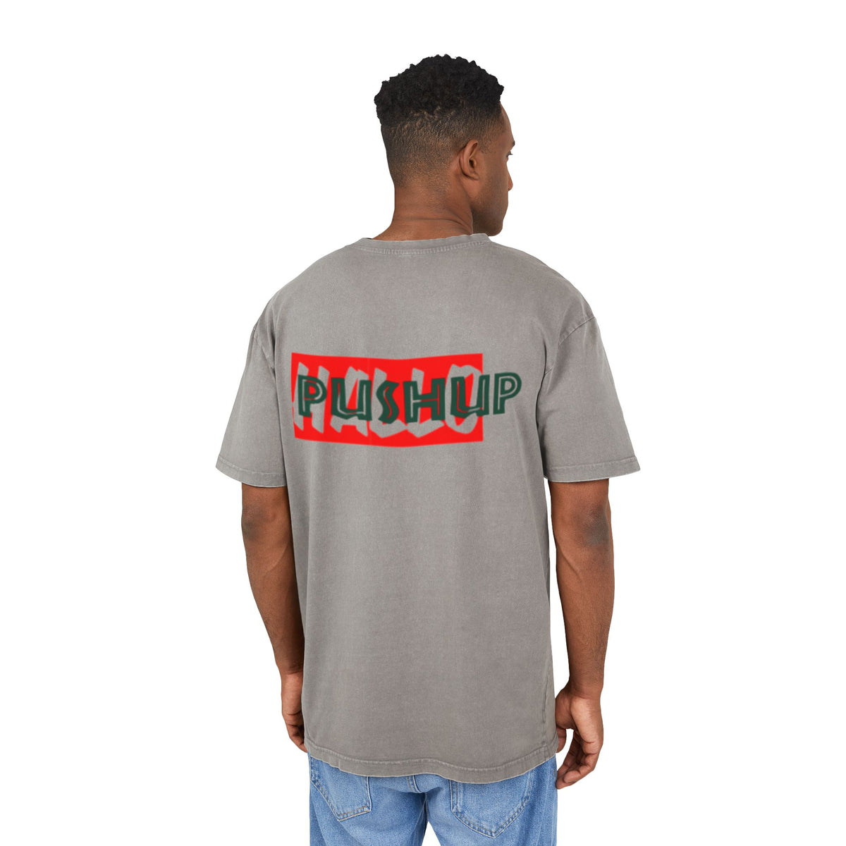 Men's Acid Washed Oversized Tee - Trendy 'Push Up' Graphic Shirt
