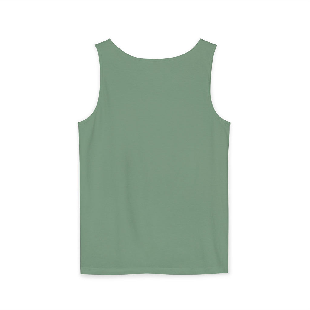 Unisex Garment-Dyed Tank Top - 'Hallo Hello Hate Less' Graphic Tee for Positive Vibes