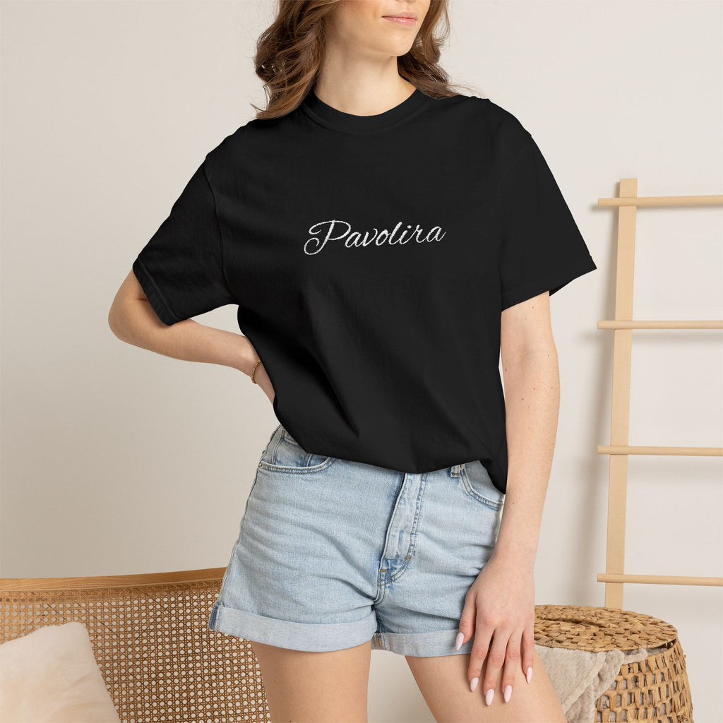 Dazzling 'Pavitra' Script T‑Shirt — Rhinestone Sparkle Graphic Tee