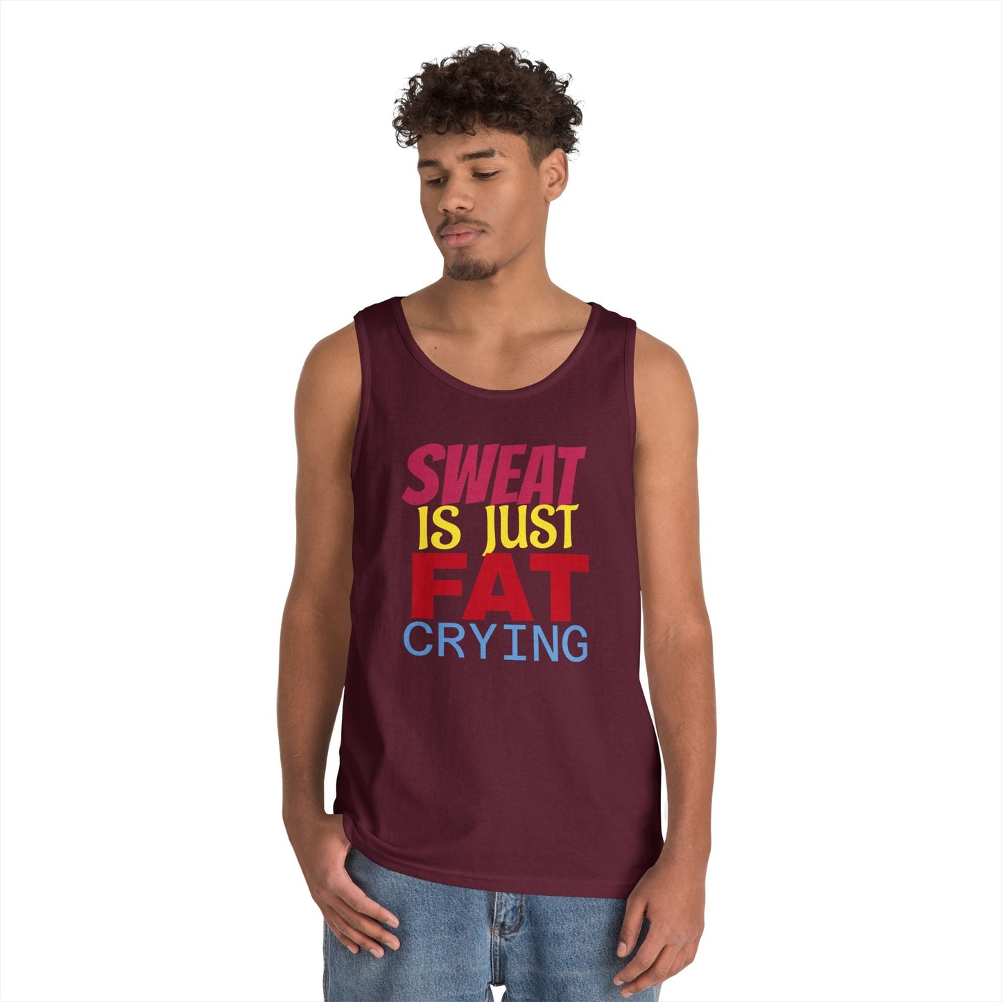 Sweat is Just Fat Crying Tank Top, Motivational Gym Shirt, Fitness Apparel, Unisex Workout Top, Summer Activewear, Gift for Fitness [...] Printify