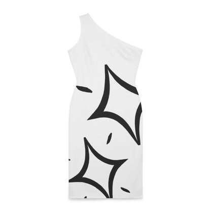 RCNSONS-Black Cube-Shoulder Dress (AOP)