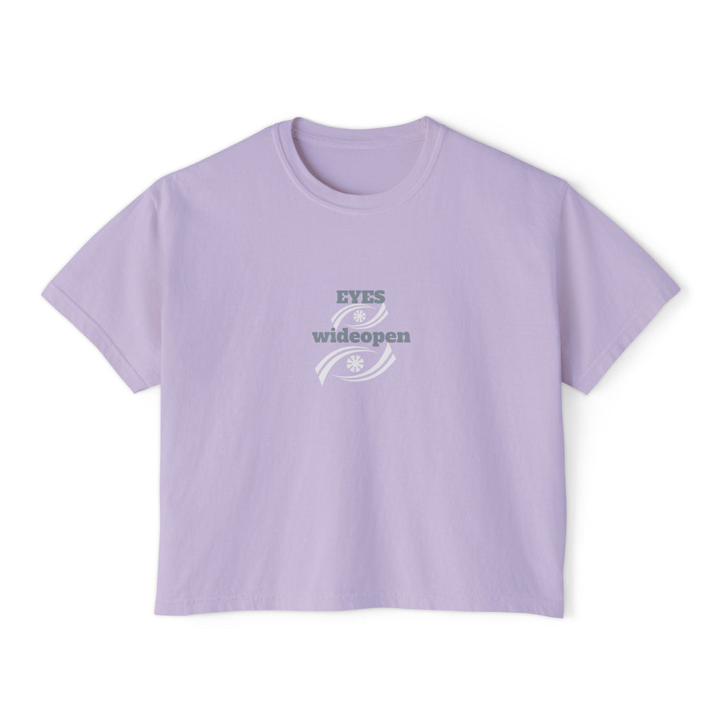 Women's Boxy Tee - 'EYES wideopen' | Casual Tee, Gift for Her, Relaxed Fit Top, Everyday Wear, Trendy Apparel Printify