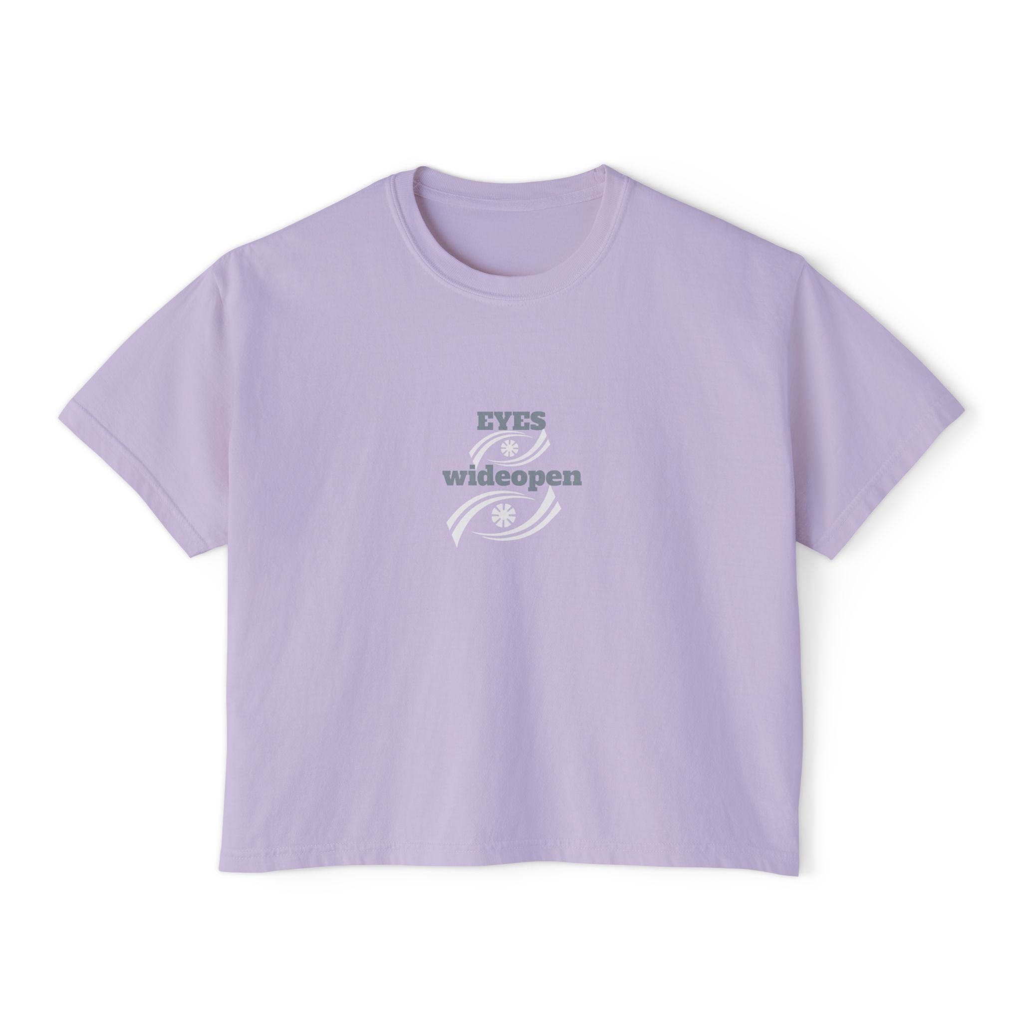 Women's Boxy Tee - 'EYES wideopen' | Casual Tee, Gift for Her, Relaxed Fit Top, Everyday Wear, Trendy Apparel Printify