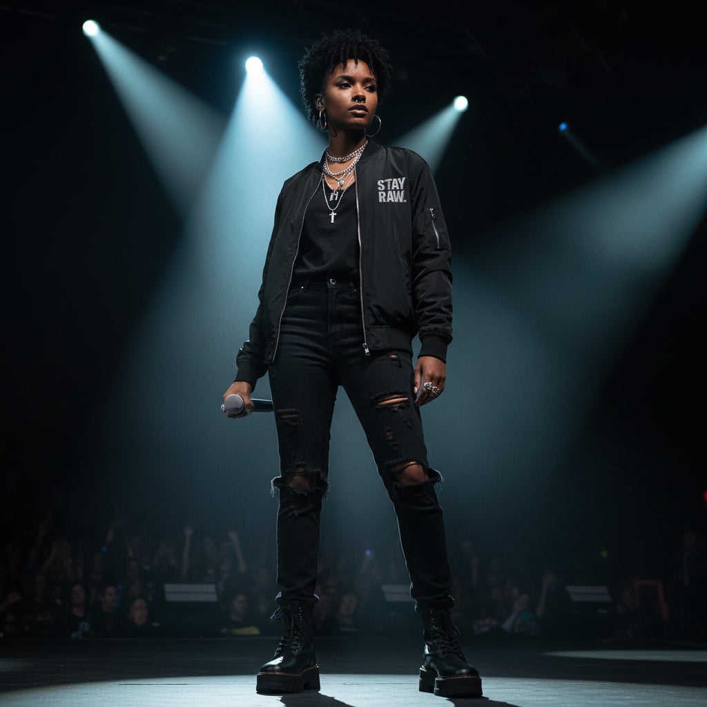 Recycled Bomber Jacket with Stay Raw Embroidery, Eco-Friendly Fashion, Vintage Style Jacket, Unisex Streetwear, Perfect Gift for [...] Printify