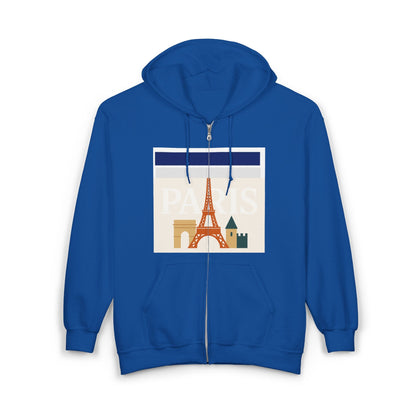 Paris-Themed Unisex Heavy Blend Full Zip Hooded Sweatshirt, Cozy Travel Hoodie, Gift for Explorers, Paris Souvenir, Urban Chic Style Printify