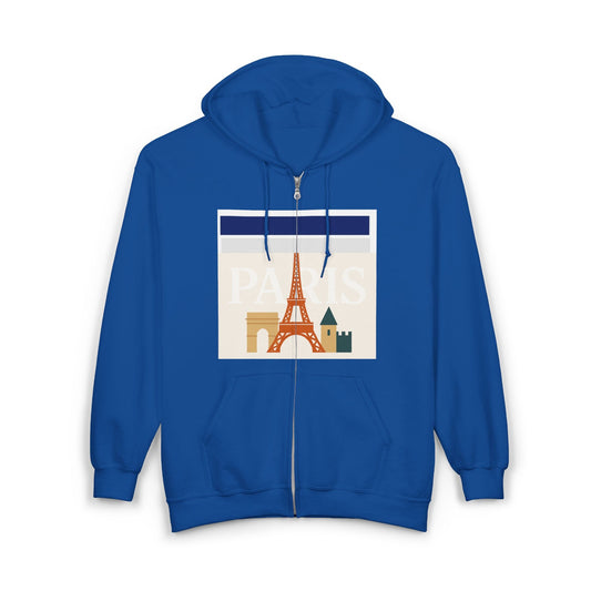 Paris-Themed Unisex Heavy Blend Full Zip Hooded Sweatshirt, Cozy Travel Hoodie, Gift for Explorers, Paris Souvenir, Urban Chic Style Printify