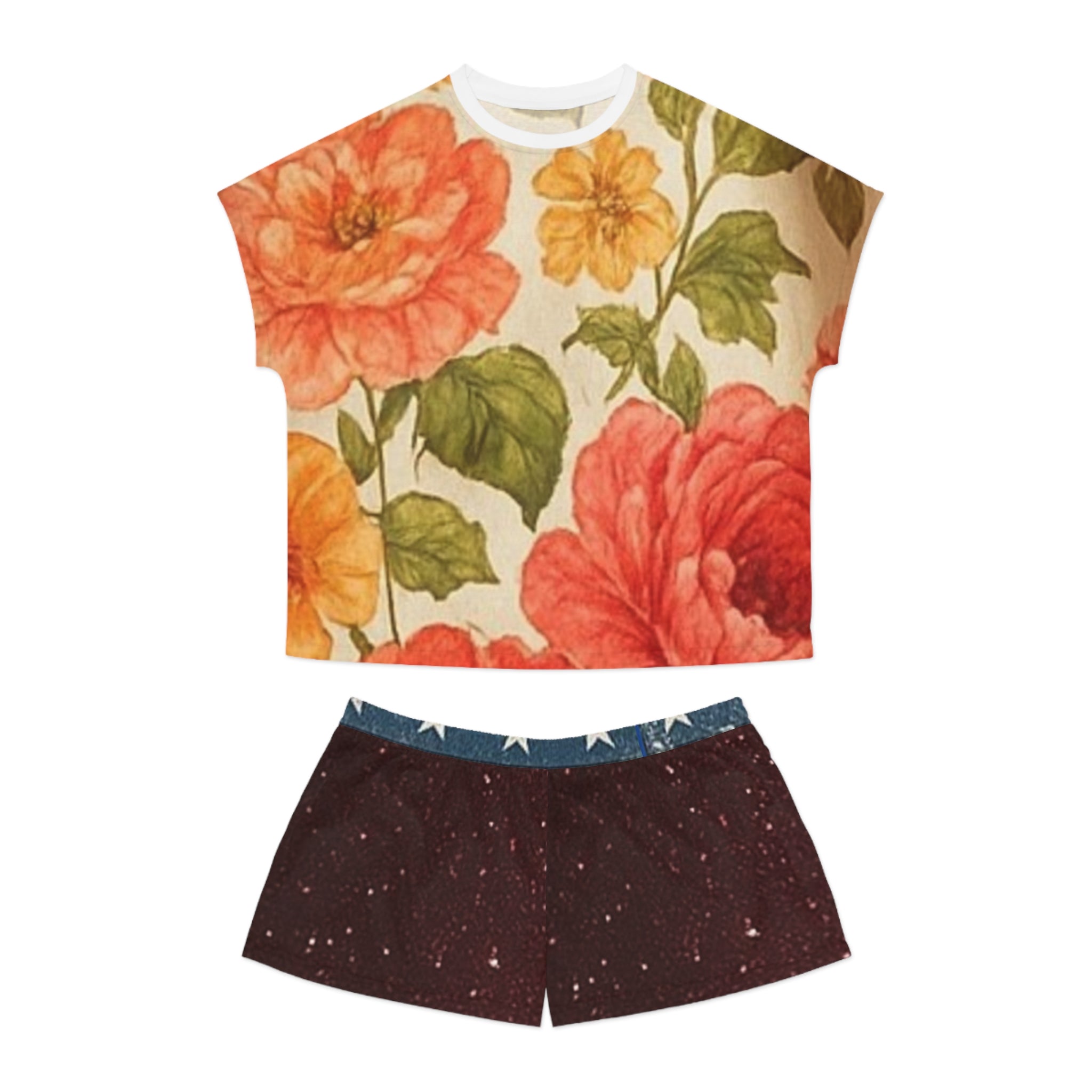 Floral Women's Short Pajama Set - Cozy Sleepwear for Summer Nights, Cute Loungewear, Perfect for Gift Giving, Relaxation at Home, [...] Printify