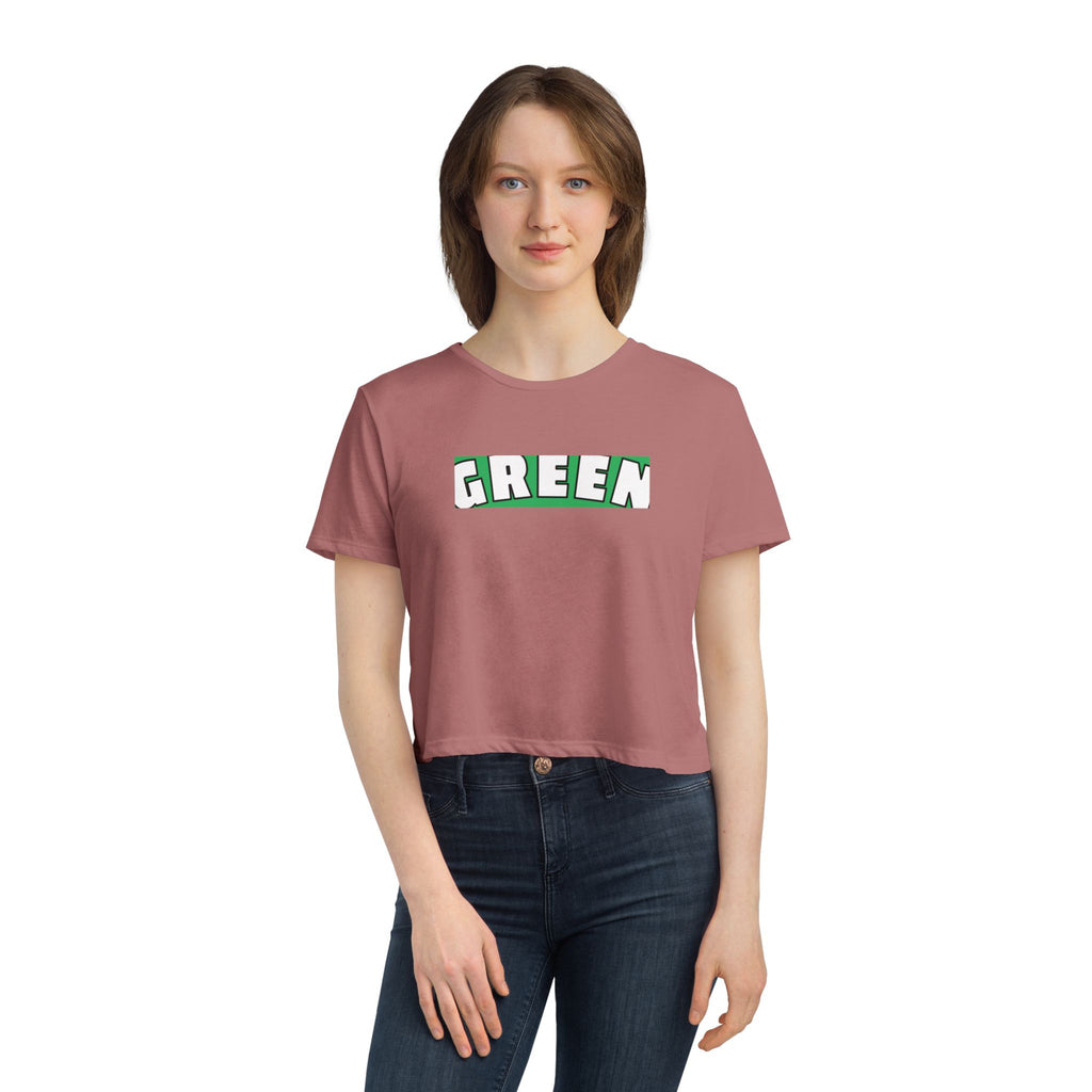 Green Flowy Cropped Tee