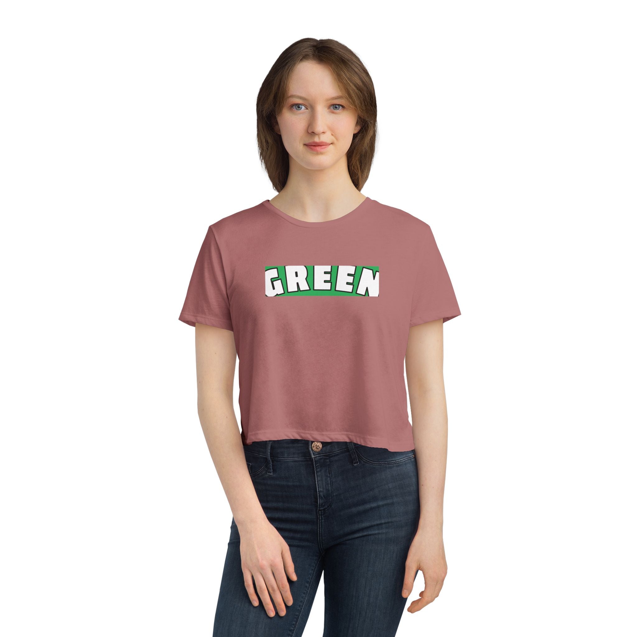 Green Flowy Cropped Tee