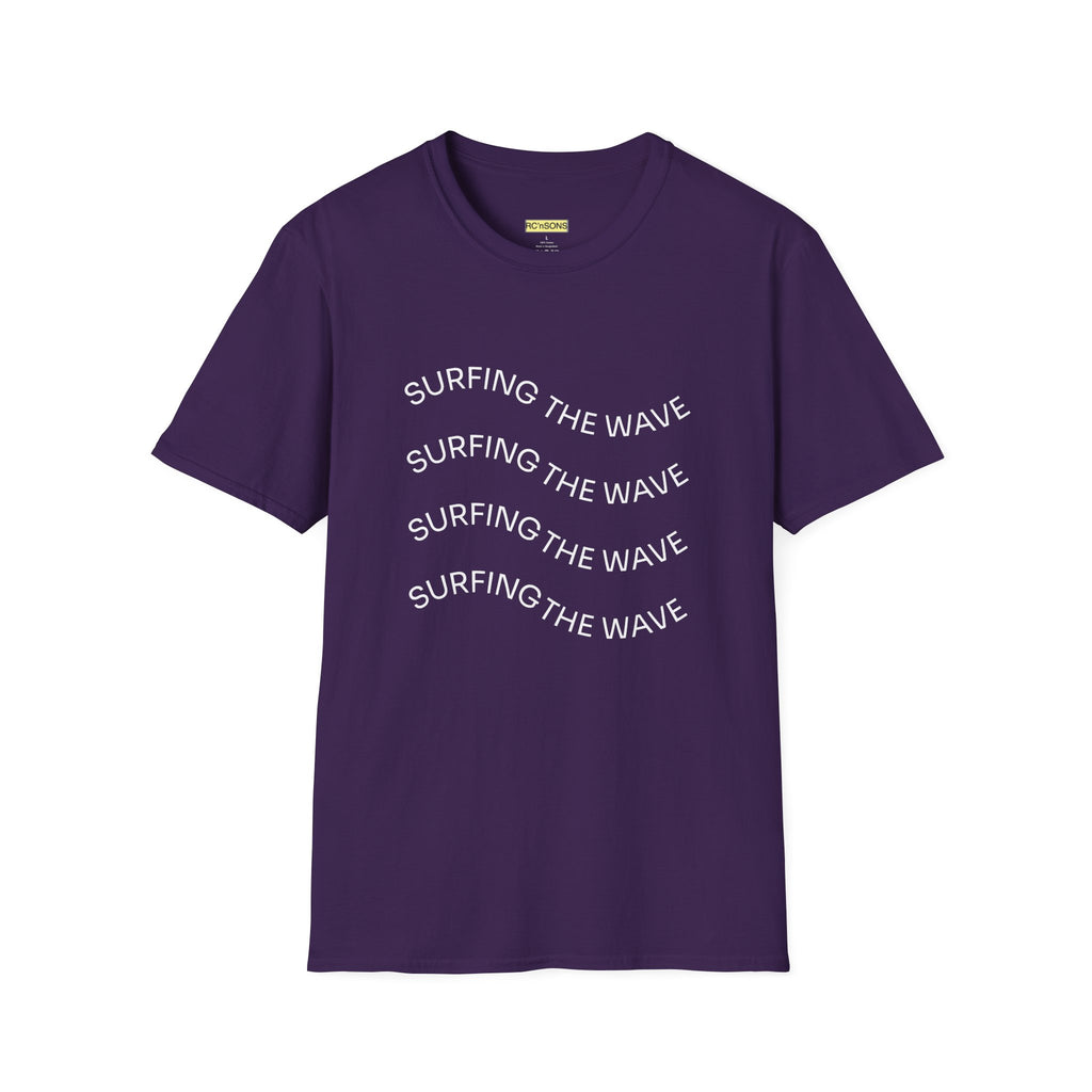 Surfing the Wave Unisex Softstyle T-Shirt, Beachwear, Summer Apparel, Gift for Surfers, Casual Tee, Surfing Theme Shirt