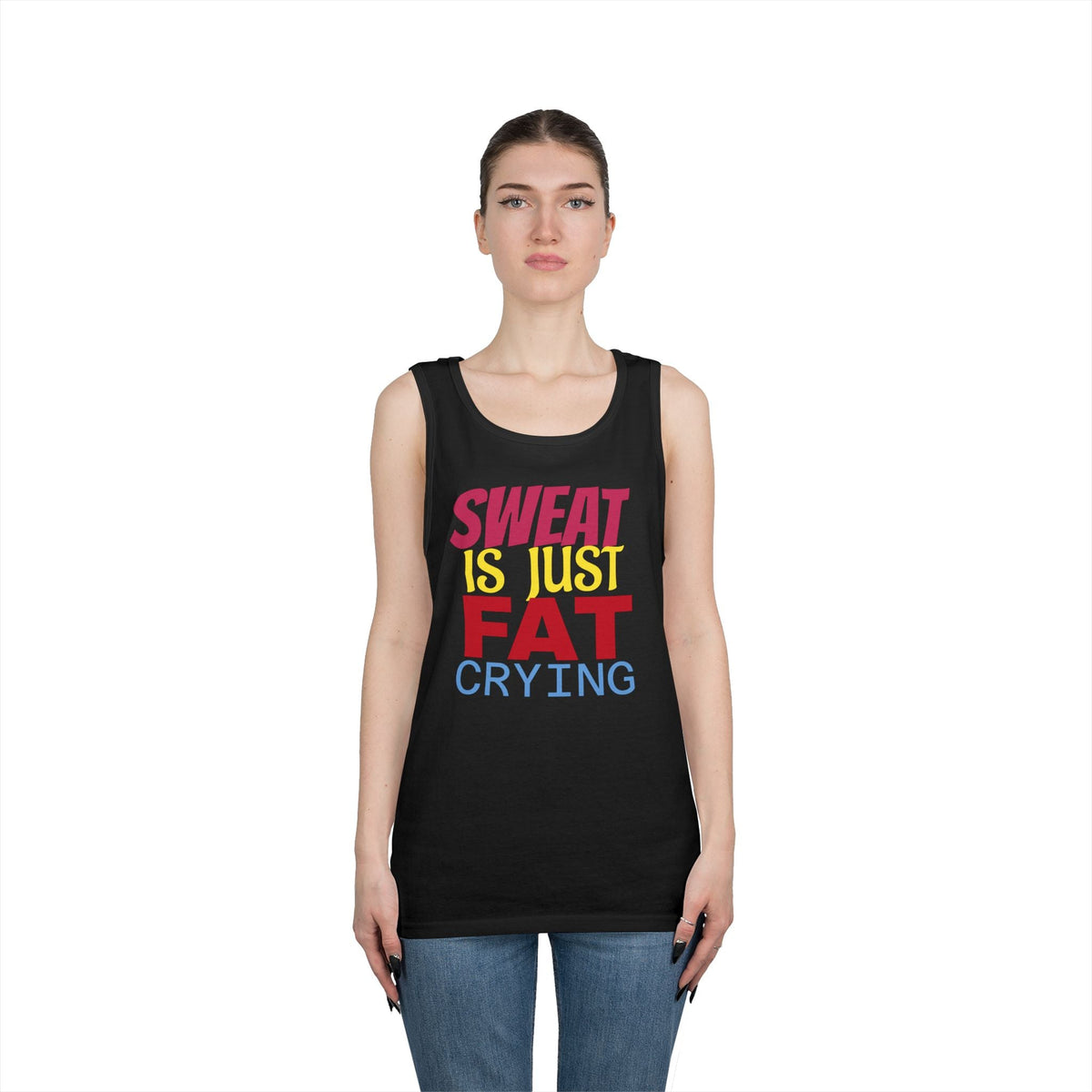 Sweat is Just Fat Crying Tank Top, Motivational Gym Shirt, Fitness Apparel, Unisex Workout Top, Summer Activewear, Gift for Fitness [...] Printify