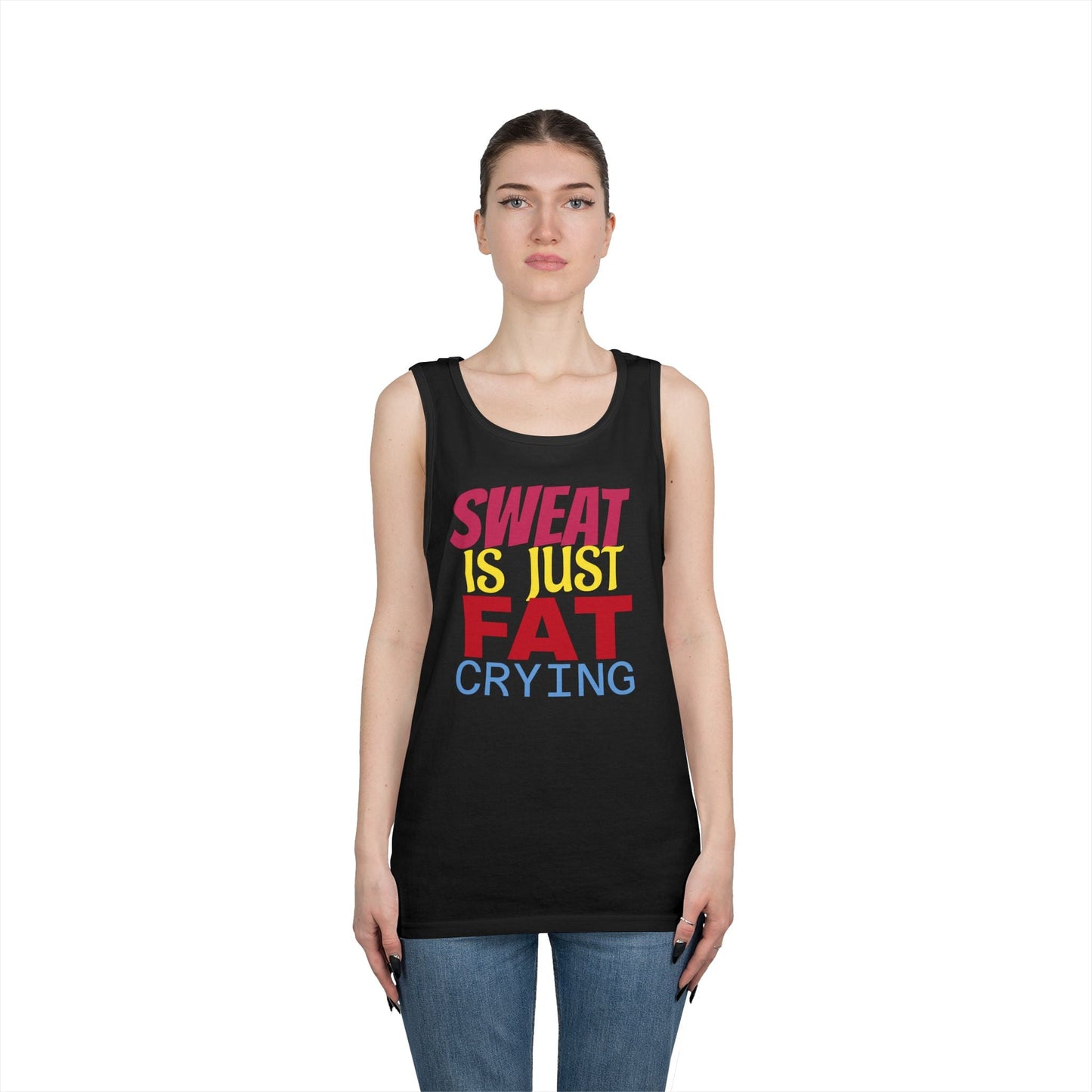 Sweat is Just Fat Crying Tank Top, Motivational Gym Shirt, Fitness Apparel, Unisex Workout Top, Summer Activewear, Gift for Fitness [...] Printify