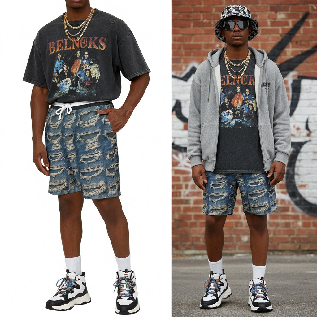 Denim-Inspired Unisex Swim Shorts, Cool Beachwear, Summer Essentials, Vacation Outfit, Stylish Swim Trunks, Perfect for Pool Parties Printify