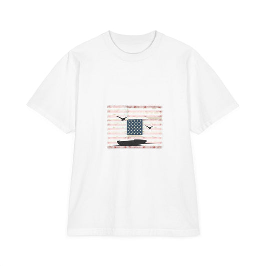 Patriotic Relaxed-Fit Tee | Vintage Boat & Flag Design | Unisex Shirt for Independence Day, Summer, Casual Wear, Gifts Printify