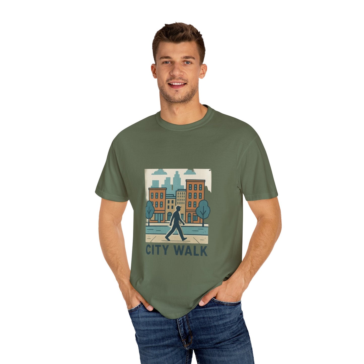 City Walk Unisex Garment-Dyed T-shirt, Urban Streetwear, Casual Fashion, Gift for City Lovers, Travel Enthusiast Apparel Printify