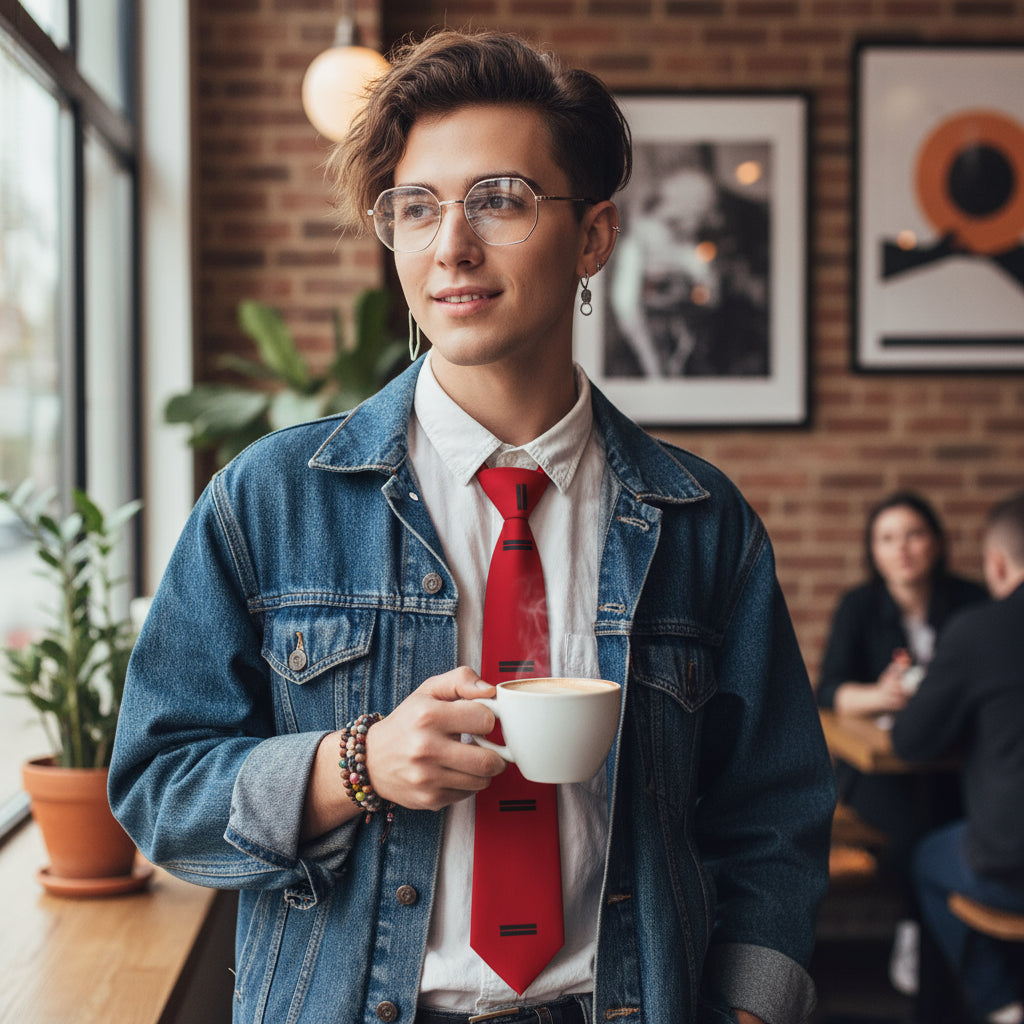 Vibrant Red Necktie with Bold Black Stripes for Stylish Occasions, Formal Events, Holidays, Business Attire, Special Celebrations Printify