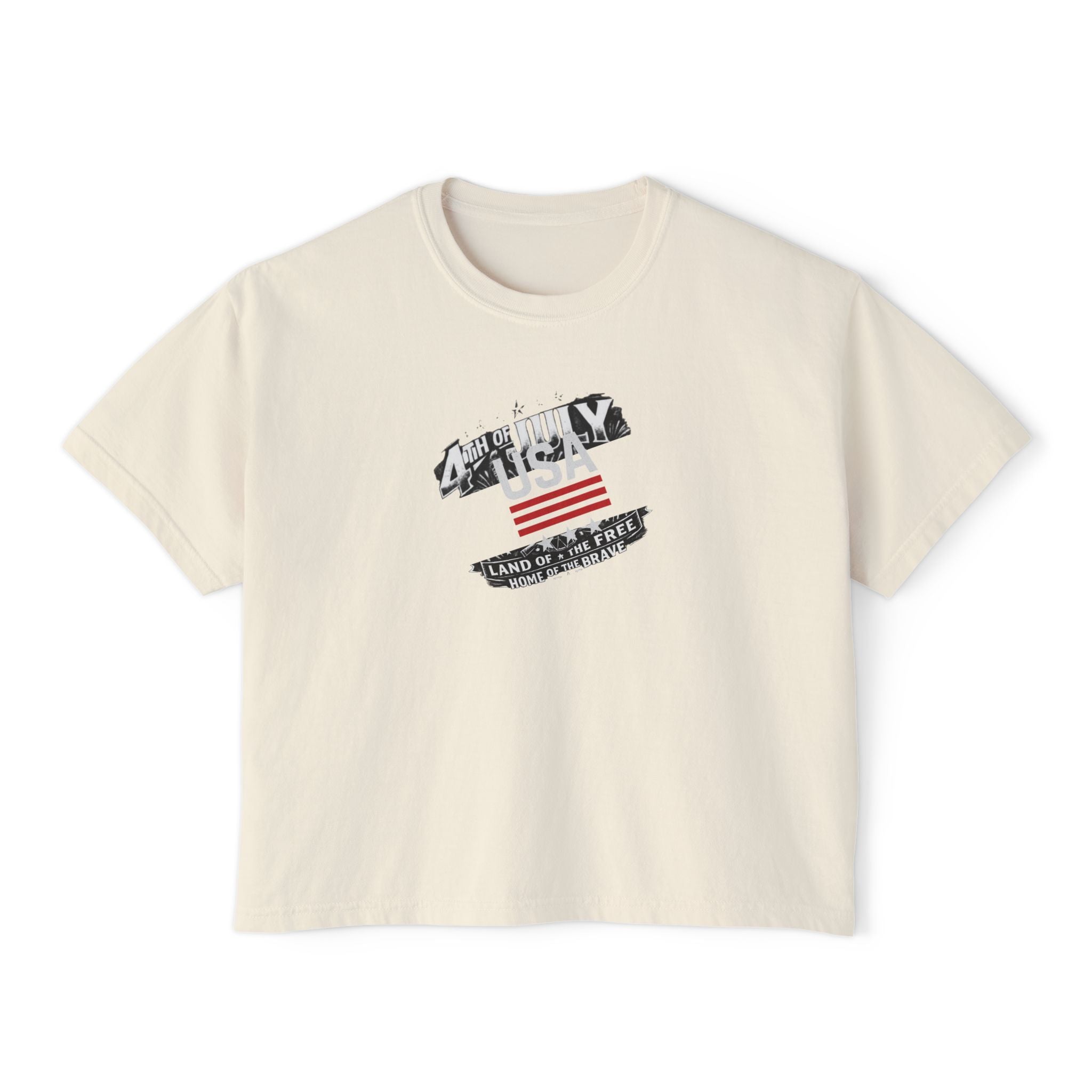 American Flag Graphic Boxy Tee - Women's Patriotic Casual Shirt
