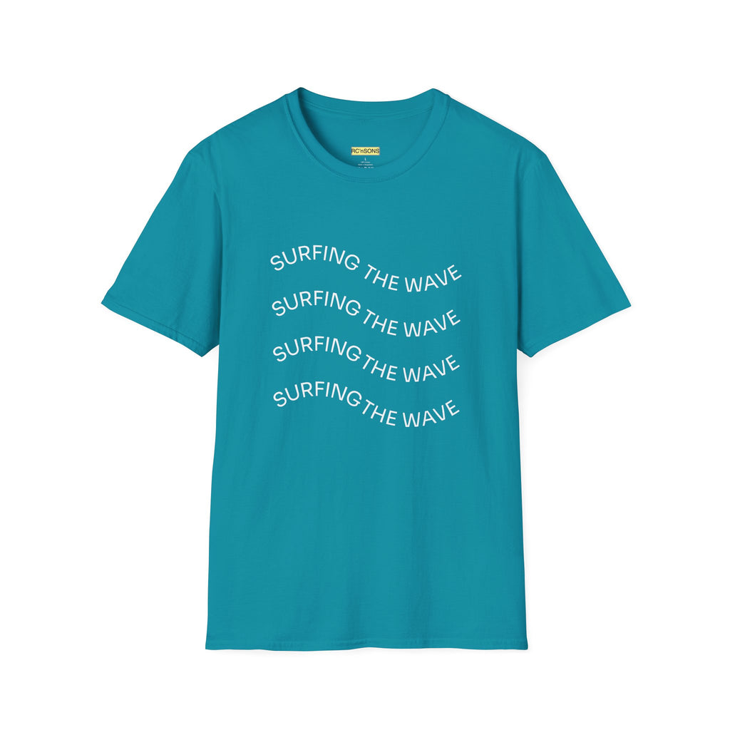 Surfing the Wave Unisex Softstyle T-Shirt, Beachwear, Summer Apparel, Gift for Surfers, Casual Tee, Surfing Theme Shirt