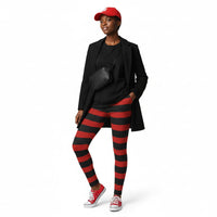 Striped Red & Black Leggings — Women's Casual All-Over Print Printify
