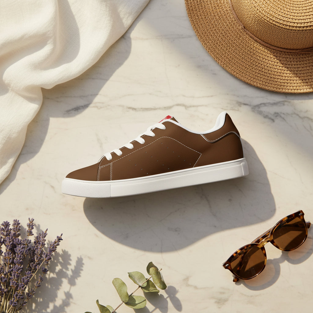 Brown Leather Low-Top Sneakers for Men — Classic Casual Trainer