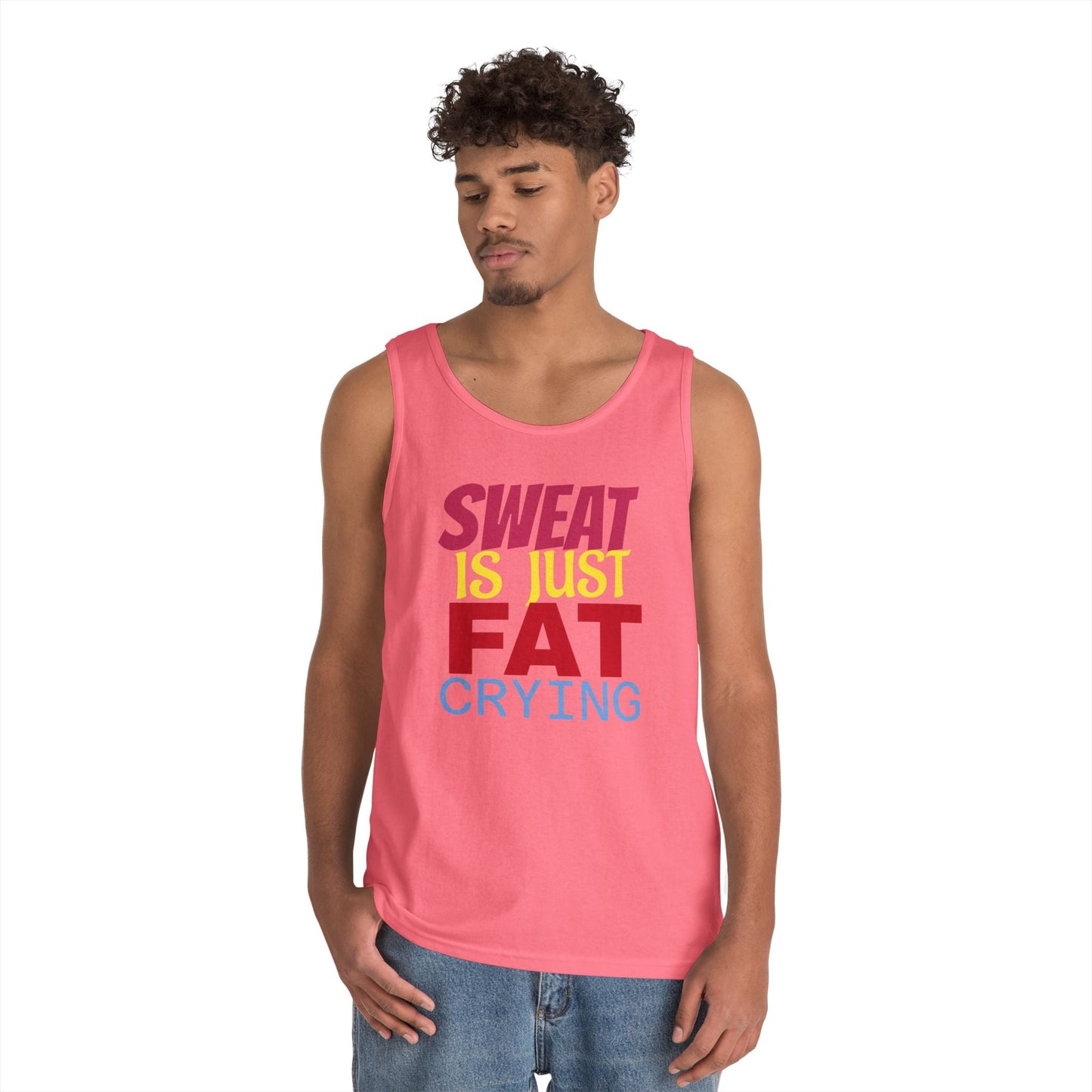 Sweat is Just Fat Crying Tank Top, Motivational Gym Shirt, Fitness Apparel, Unisex Workout Top, Summer Activewear, Gift for Fitness [...] Printify