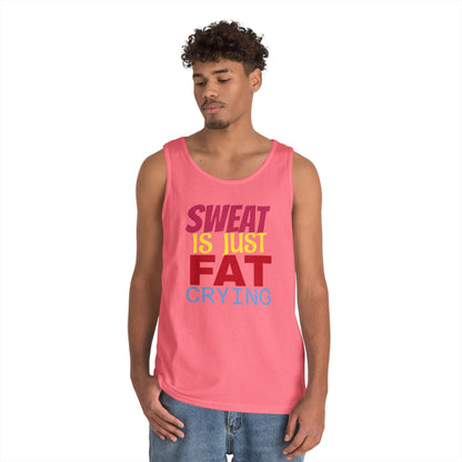 Sweat is Just Fat Crying Tank Top, Motivational Gym Shirt, Fitness Apparel, Unisex Workout Top, Summer Activewear, Gift for Fitness [...] Printify