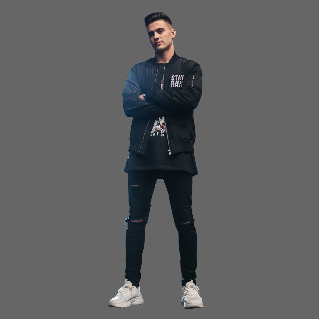 Recycled Bomber Jacket with Stay Raw Embroidery, Eco-Friendly Fashion, Vintage Style Jacket, Unisex Streetwear, Perfect Gift for [...] Printify