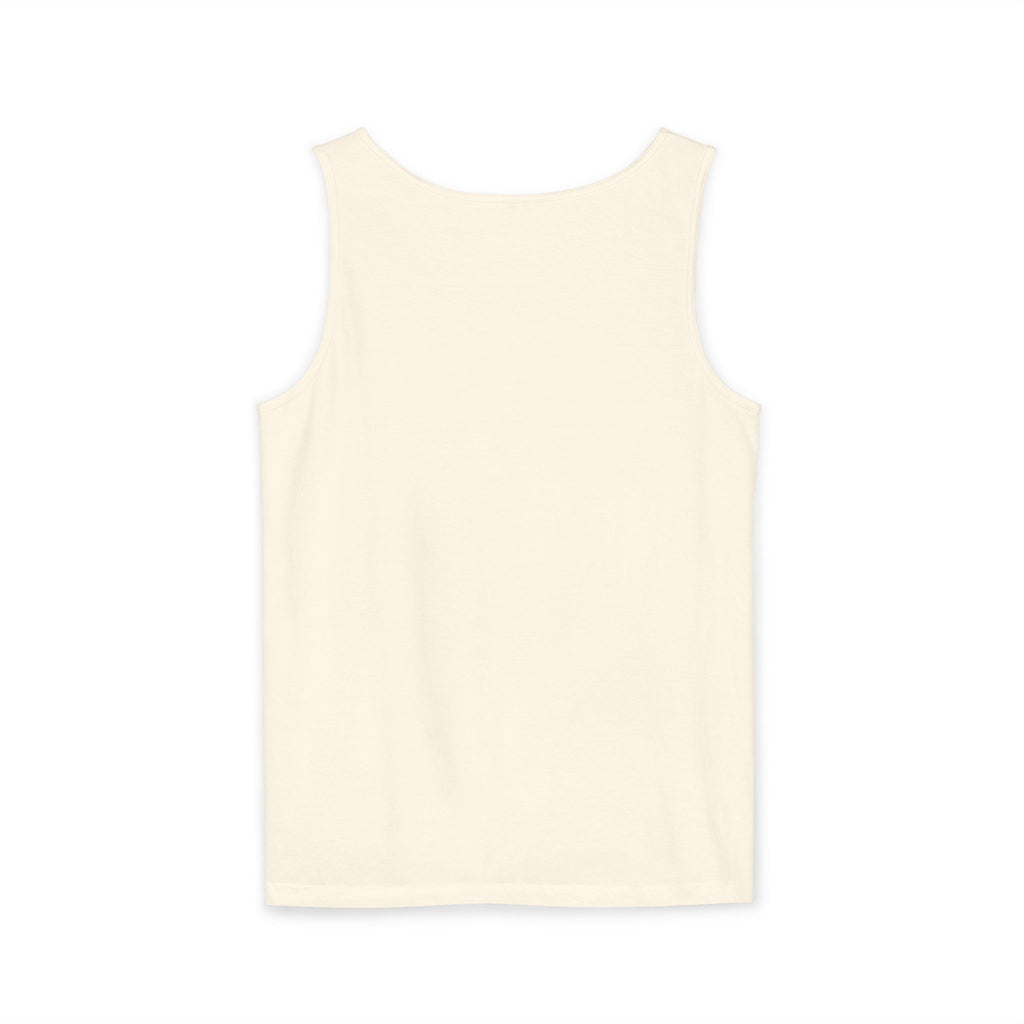 Unisex Garment-Dyed Tank Top - 'Hallo Hello Hate Less' Graphic Tee for Positive Vibes