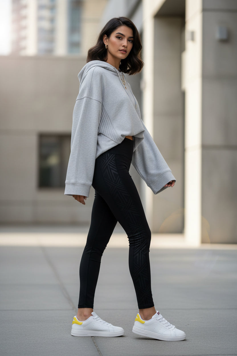 Leather Low-Top Sneakers — Classic White with Yellow Heel Accent