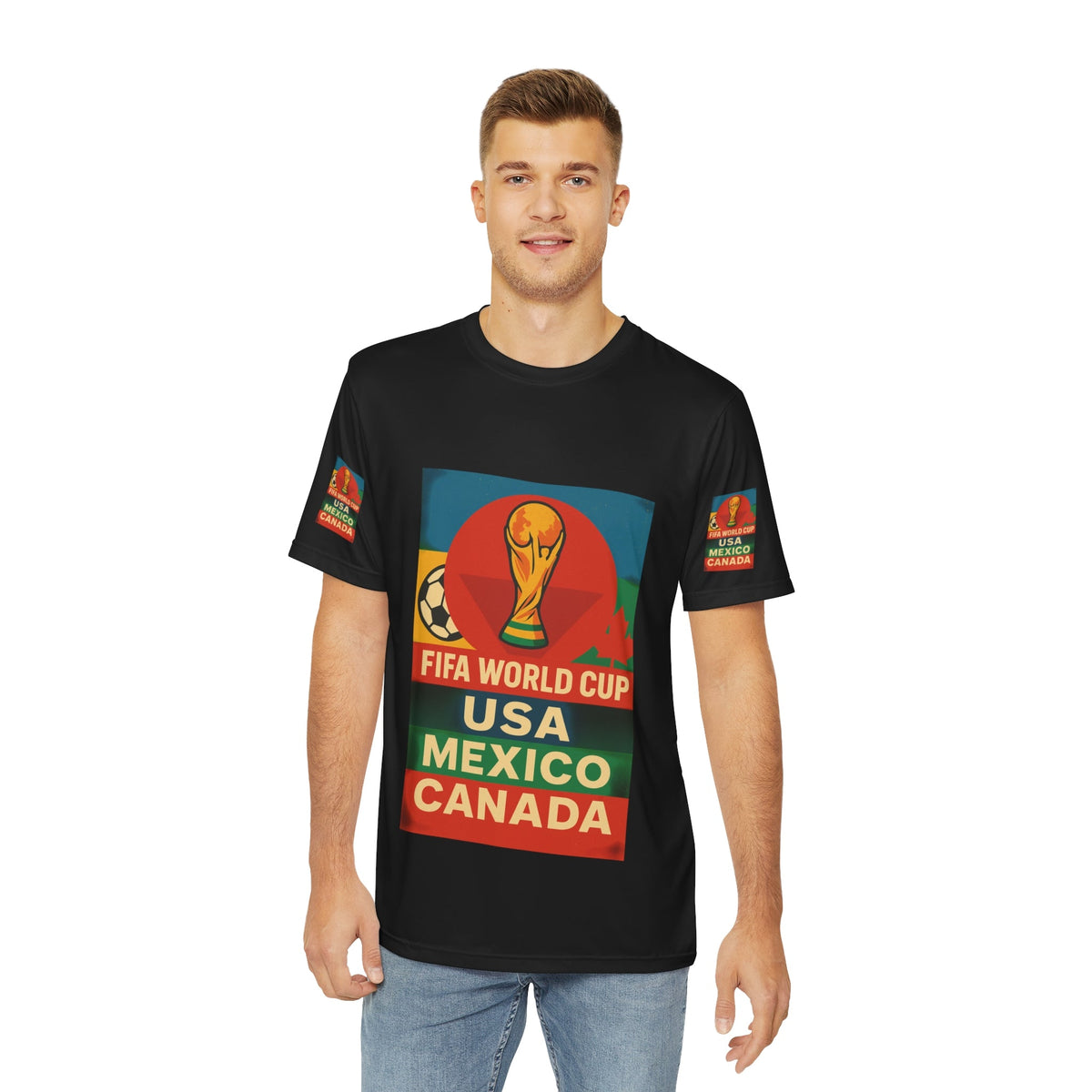 World Cup Celebration Tee, Men's Graphic Shirt, Sports Fan Apparel, Festival Wear, Soccer Lover Gift, USA Mexico Canada Printify