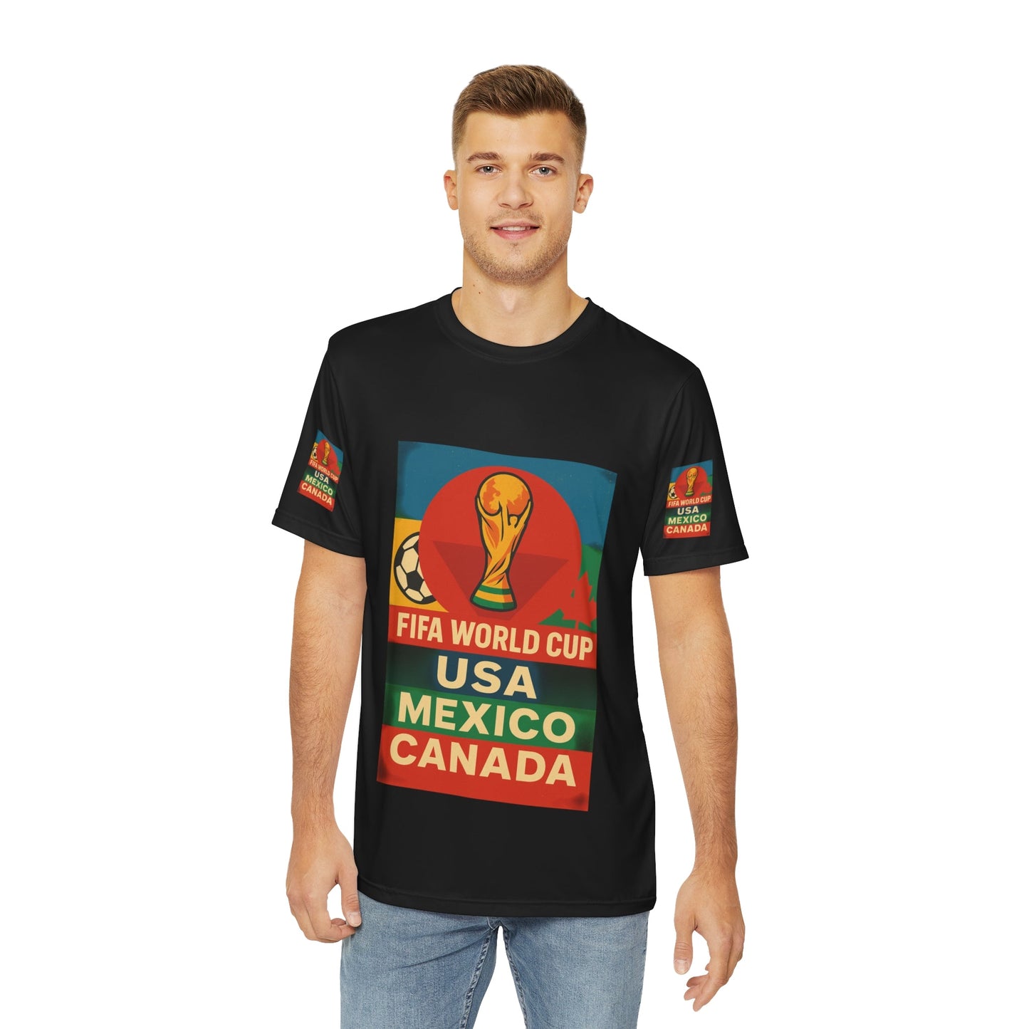 World Cup Celebration Tee, Men's Graphic Shirt, Sports Fan Apparel, Festival Wear, Soccer Lover Gift, USA Mexico Canada Printify