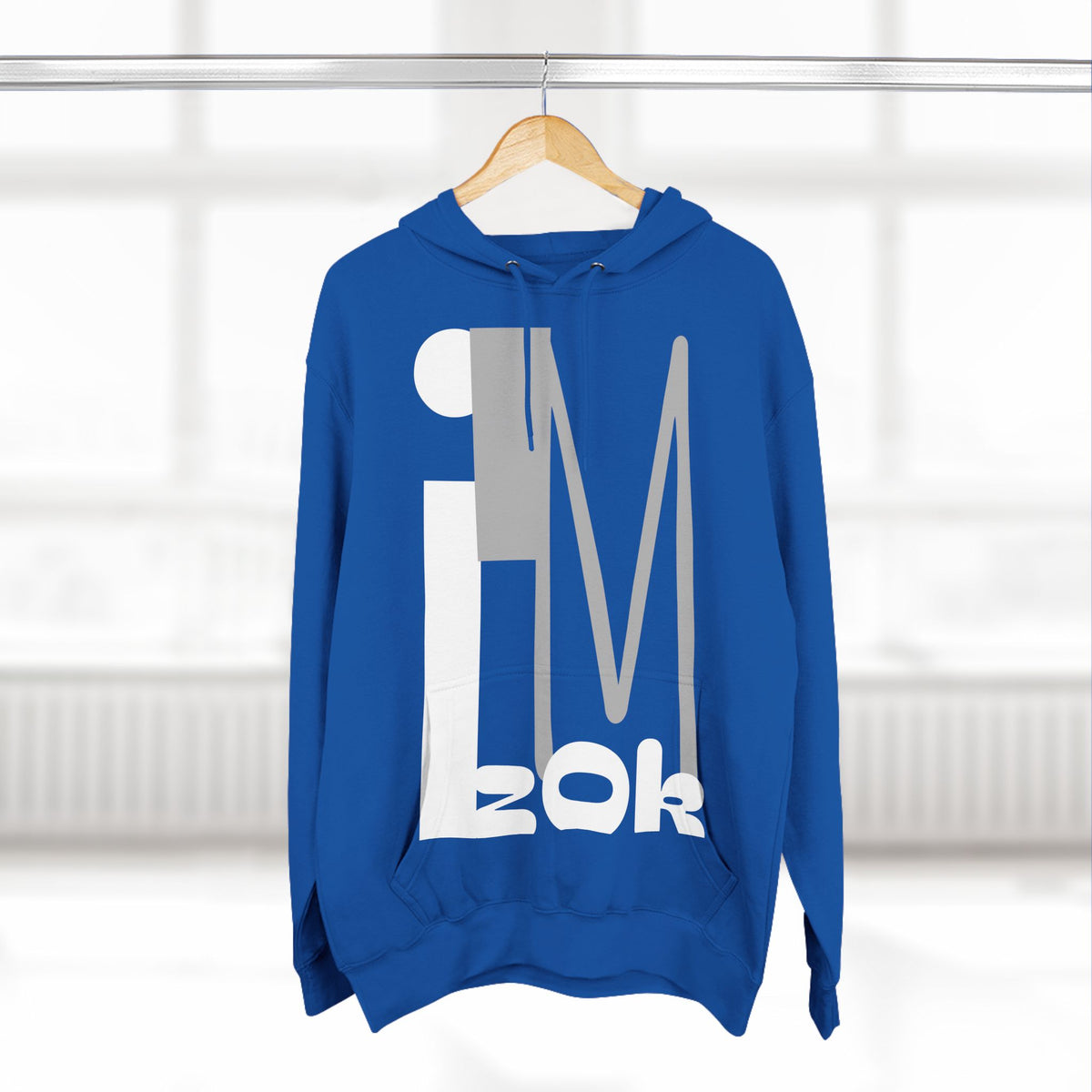 Hoodie with 'I'M zOk' Design - Three-Panel Fleece