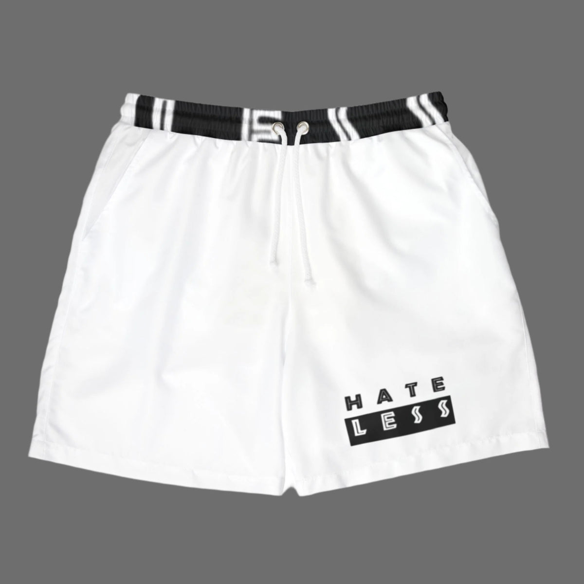 HATE LESS Unisex Swim Shorts - Comfortable & Stylish Beachwear Printify