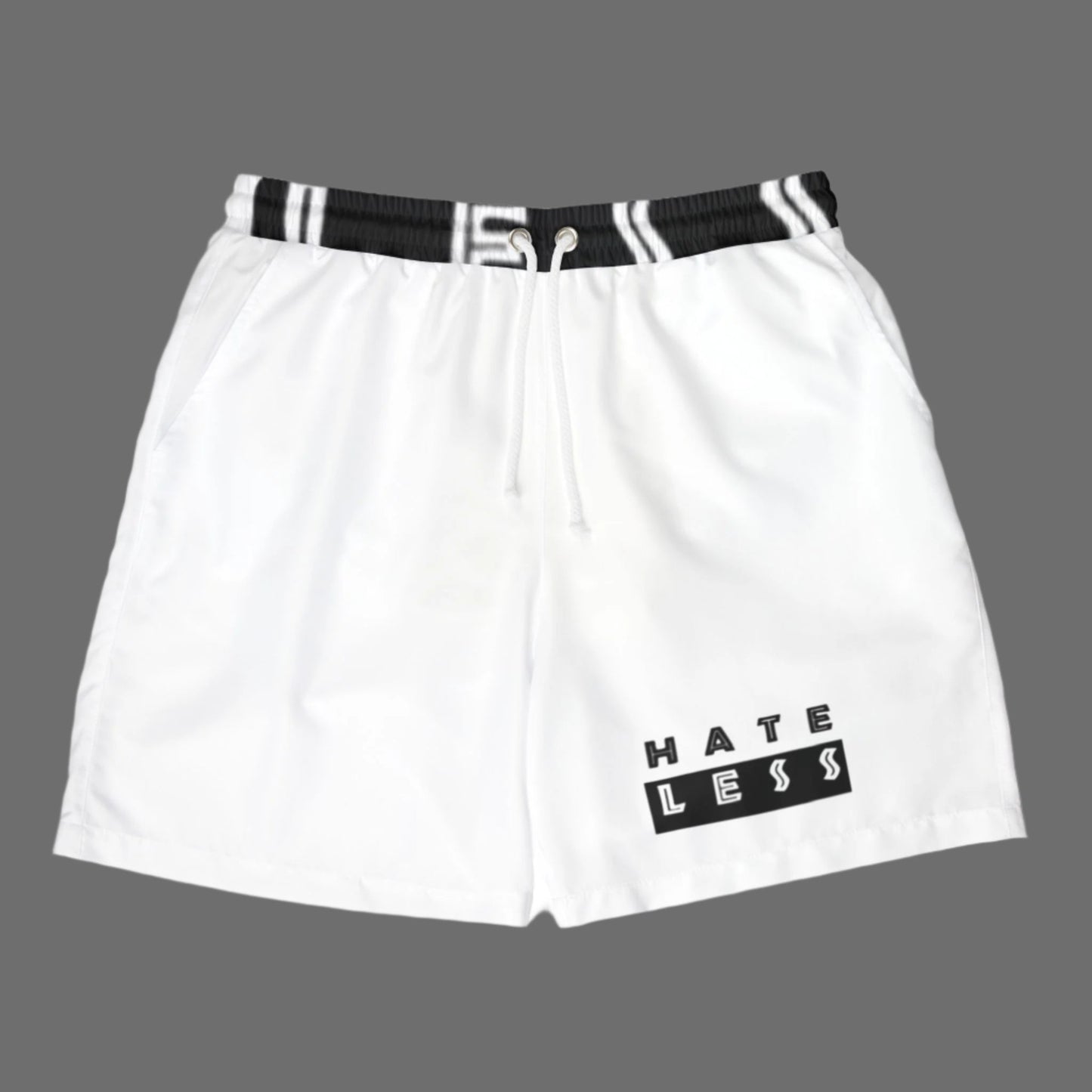 HATE LESS Unisex Swim Shorts - Comfortable & Stylish Beachwear Printify