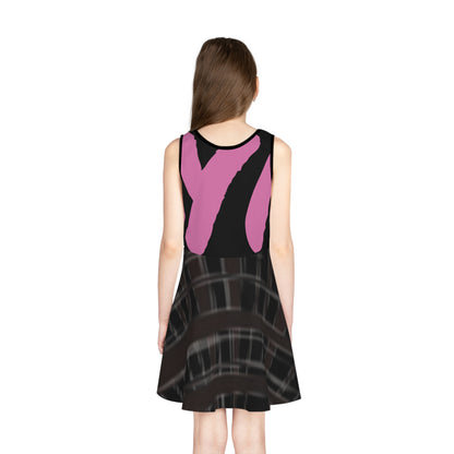 Stylish Girls' Sleeveless Sundress with Bold Pink Design