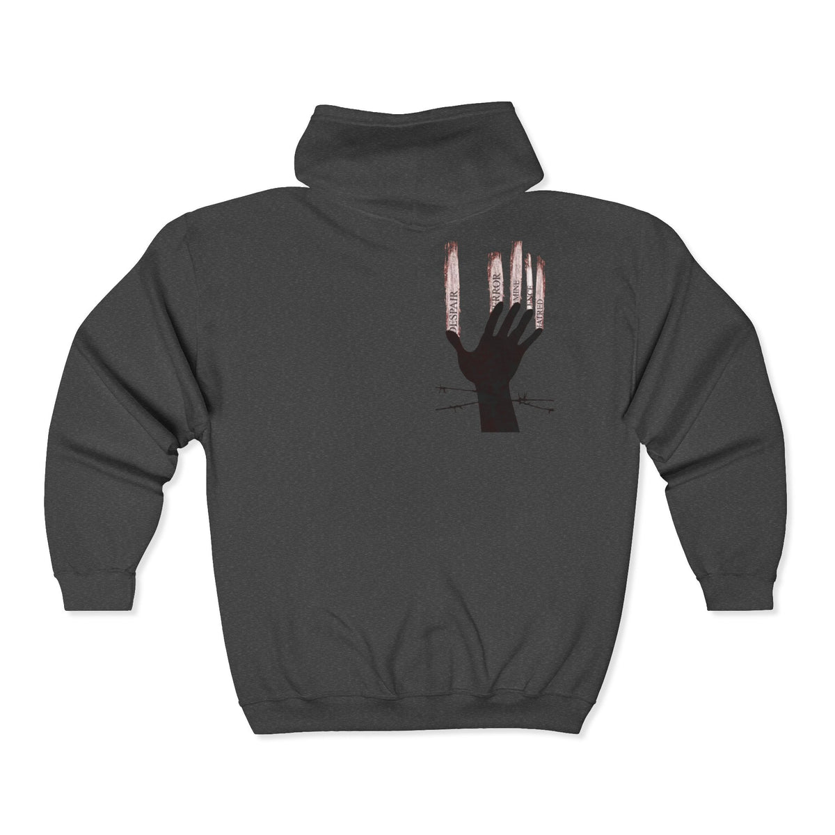 Gothic Hand Design Zip Hoodie | Unisex Casual Sweatshirt for Grunge Lovers, Cozy Pullover, Streetwear Fashion, Unique Gift Idea Printify