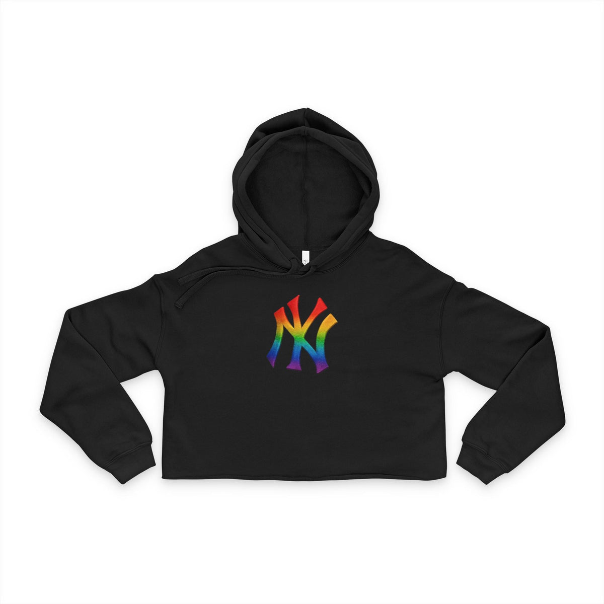 Women's Rainbow NY Cropped Hoodie, Stylish Cropped Sweatshirt, LGBTQ+ Pride Apparel, Sporty Crop Top, Trendy Casual Wear Printify