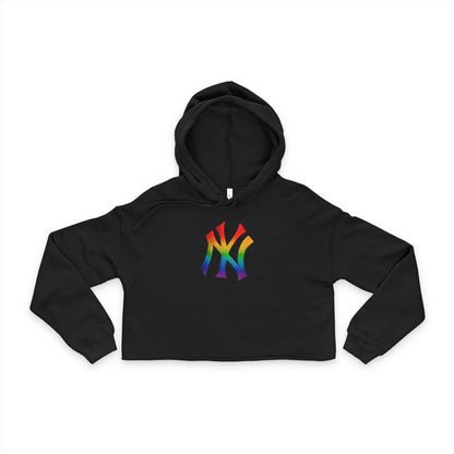 Women's Rainbow NY Cropped Hoodie, Stylish Cropped Sweatshirt, LGBTQ+ Pride Apparel, Sporty Crop Top, Trendy Casual Wear Printify