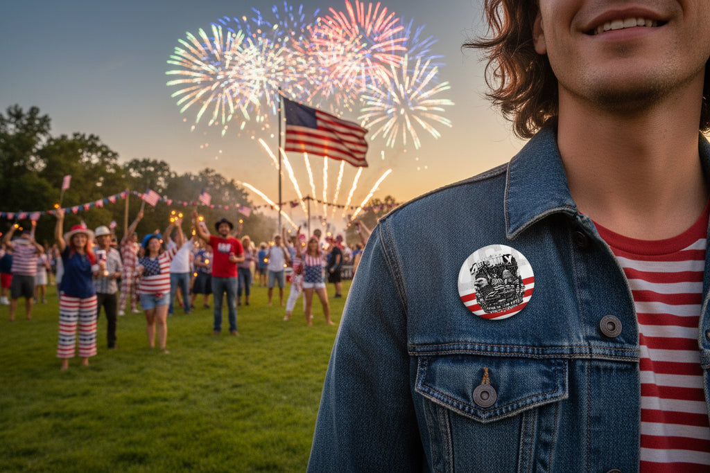 4th of July Patriotic Pin Button — Land of the Free Americana Badge