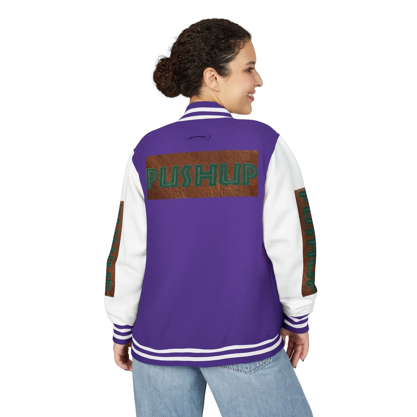 Unisex Heavyweight Letterman Jacket - Bold PUSHUP Design for Sporty Style Printify