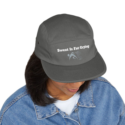 Motivational 5 Panel Cap | Sweat Is Fat Crying | Gym Wear, Sports Cap, Fitness Gift, Outdoor Hat, Workout Accessory Printify