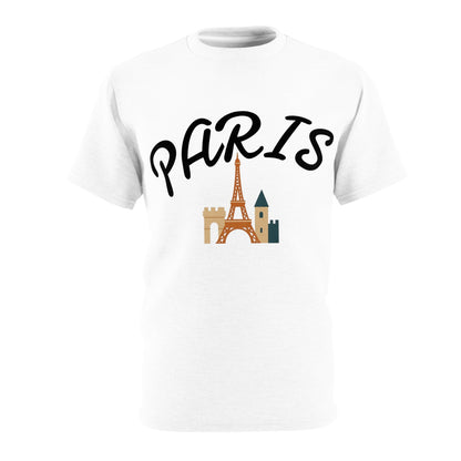 Paris Graphic Tee, Unisex AOP T-Shirt, Eiffel Tower Shirt, Travel Tee, Gifts for Paris Lovers, Summer Fashion, Wanderlust Outfit Printify