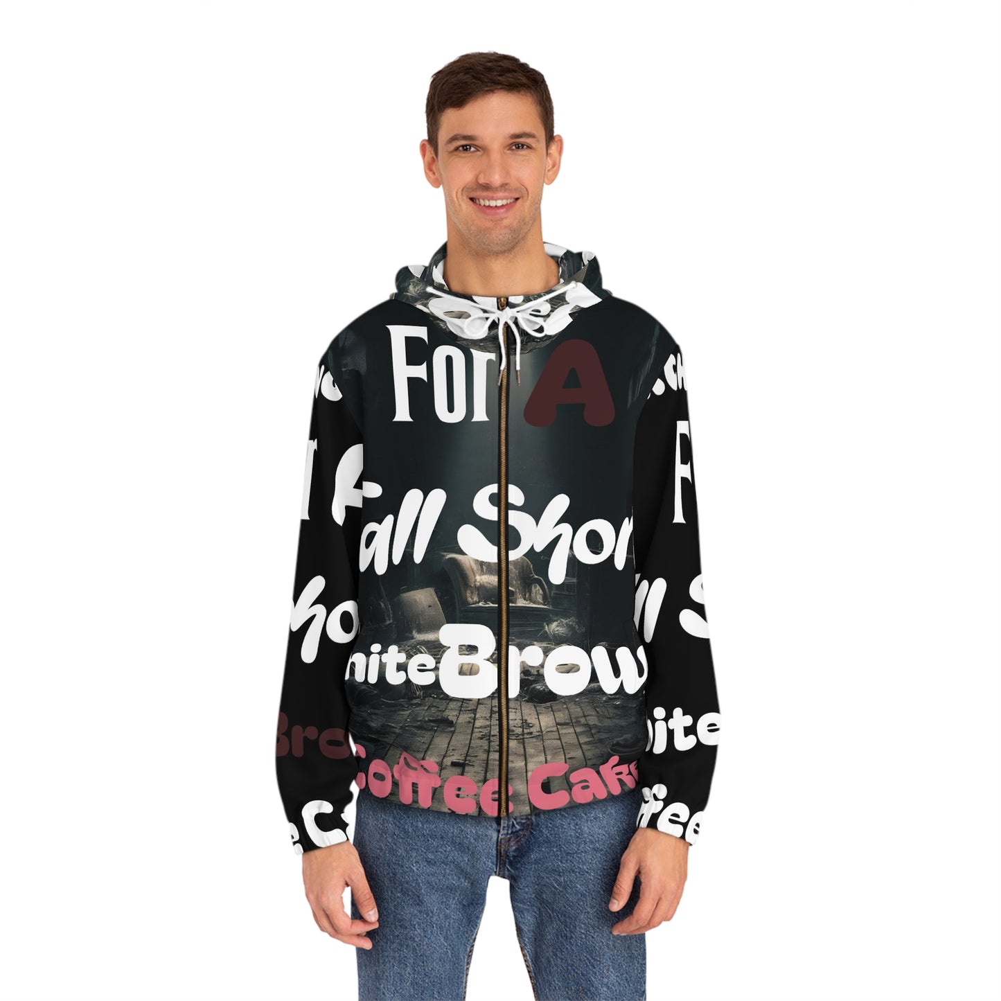 White Brown Coffee Cake Full-Zip Hoodie