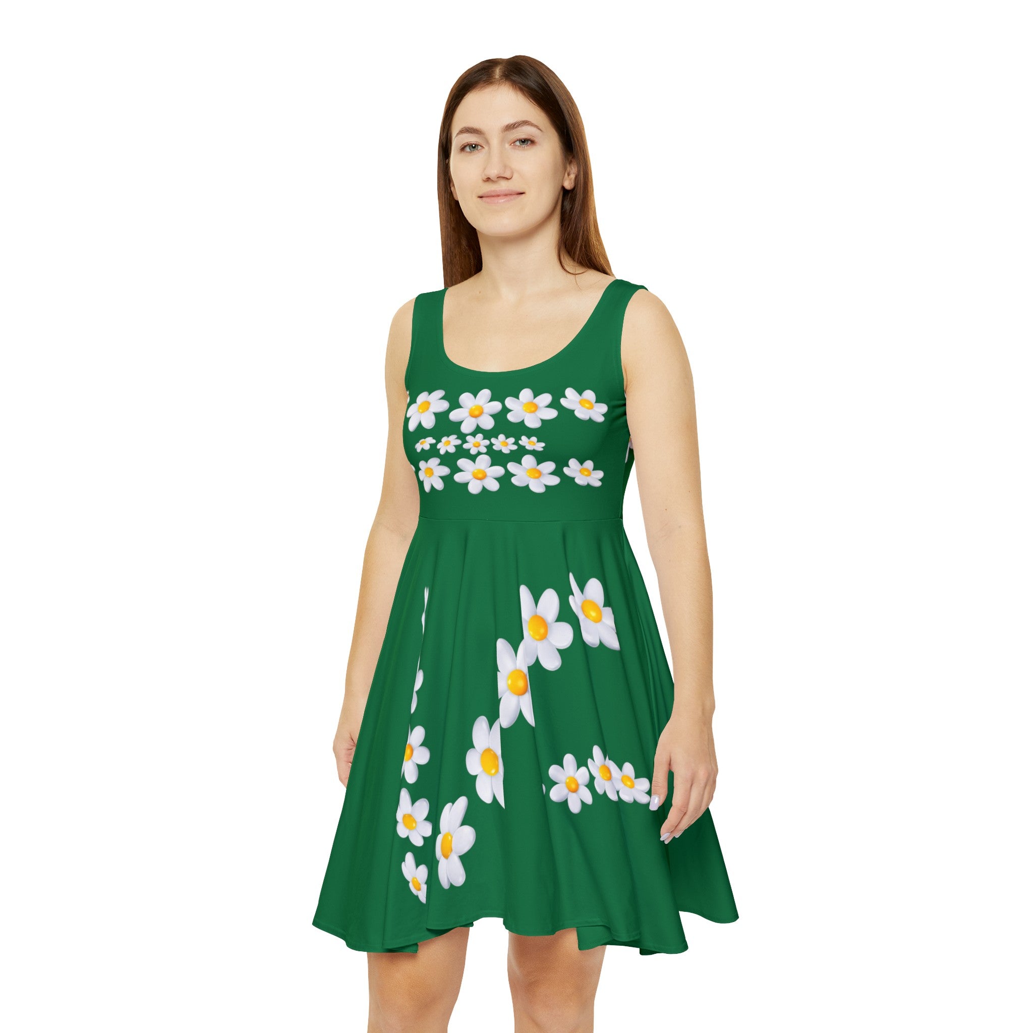 Women's Skater Glitter Green Dress (AOP)